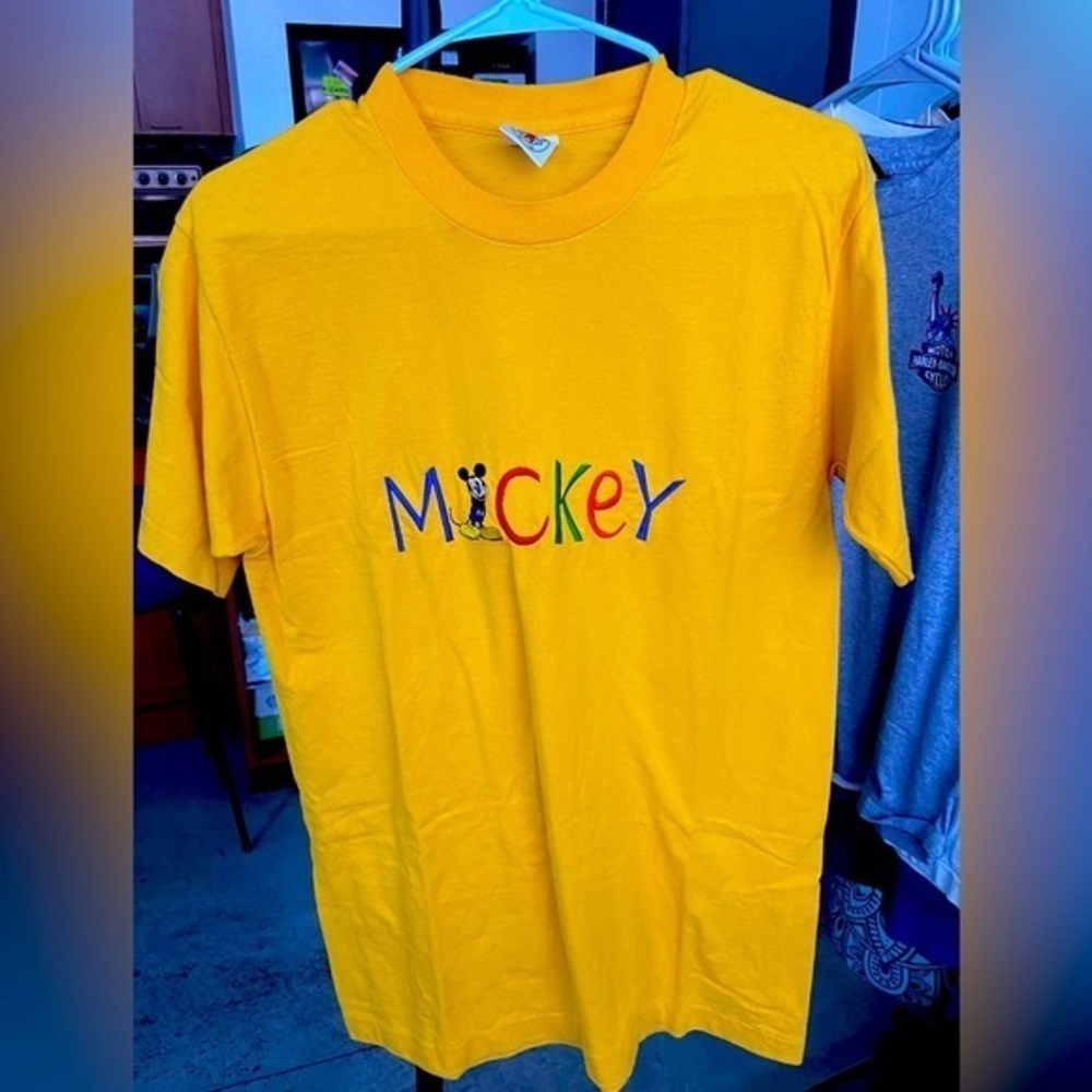 Vintage Mickey Mouse yellow t shirt, Mickey embroidered, sz: M Mickey & Co.